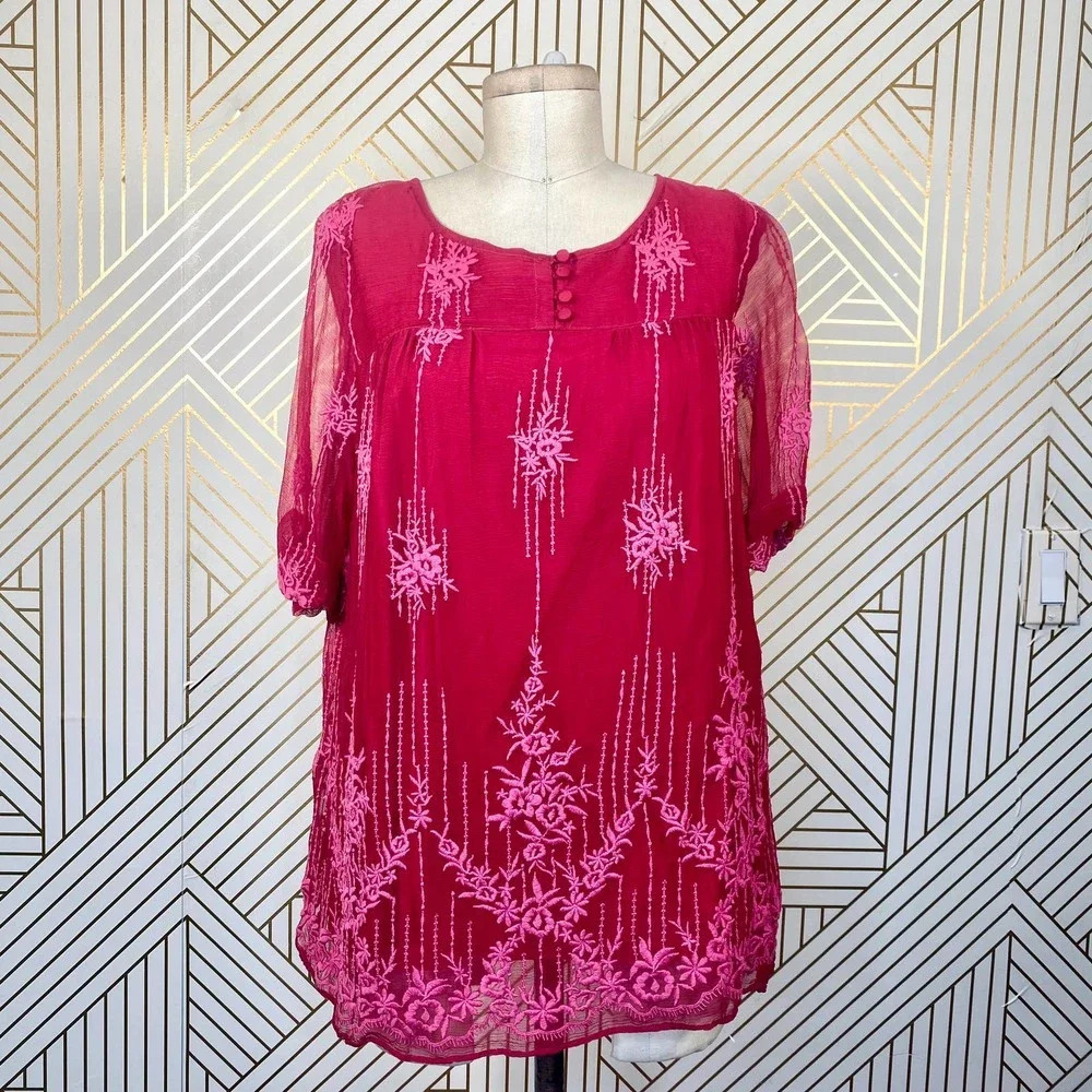 Sundance Catalog Cora Embroidered‎ Tunic Wineberry